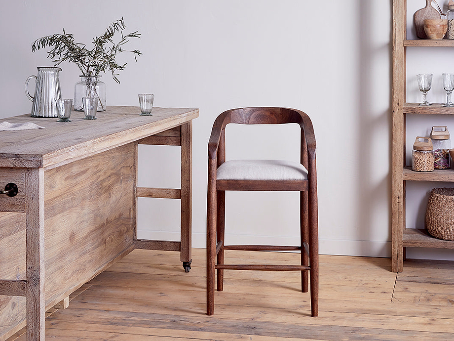 Anbu Acacia Upholstered Counter Chair - Washed Walnut