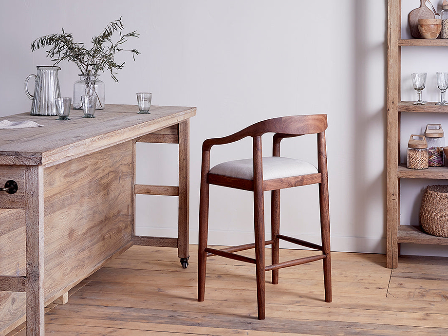 Anbu Acacia Upholstered Counter Chair - Washed Walnut