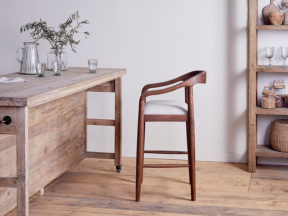 Anbu Acacia Upholstered Counter Chair - Washed Walnut