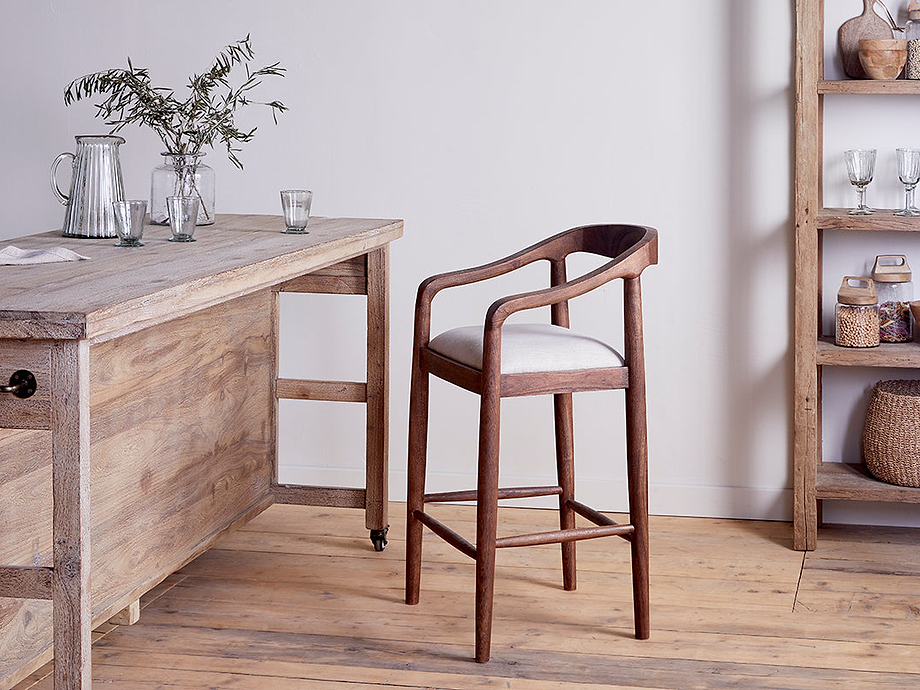 Anbu Acacia Upholstered Counter Chair - Washed Walnut