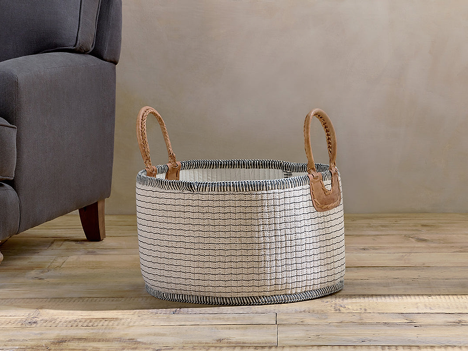 Anjuli Jute & Cotton Basket - Off White & Black