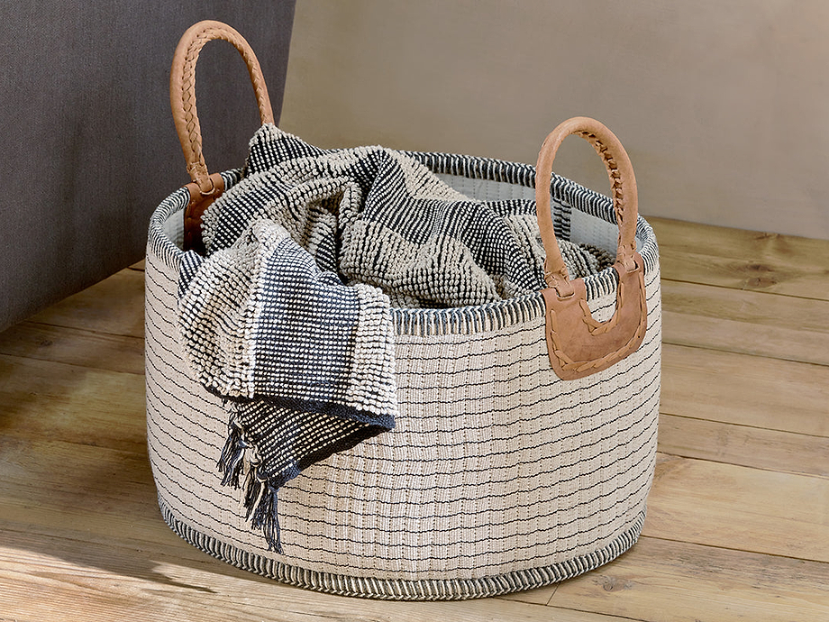 Anjuli Jute & Cotton Basket - Off White & Black