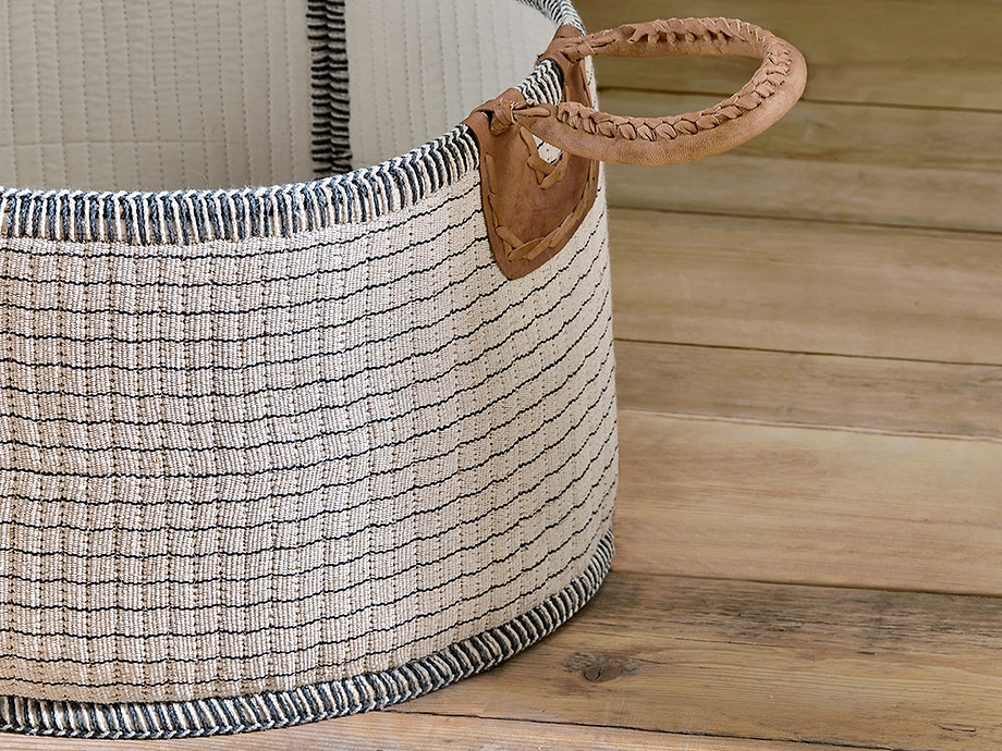 Anjuli Jute & Cotton Basket - Off White & Black