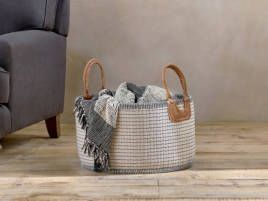 Anjuli Jute & Cotton Basket - Off White & Black