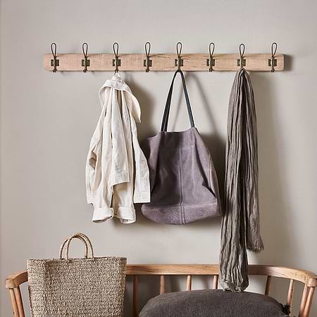 Ankita Mango Wood & Iron Hooks - Natural & Antique Brass - Large-nkuku