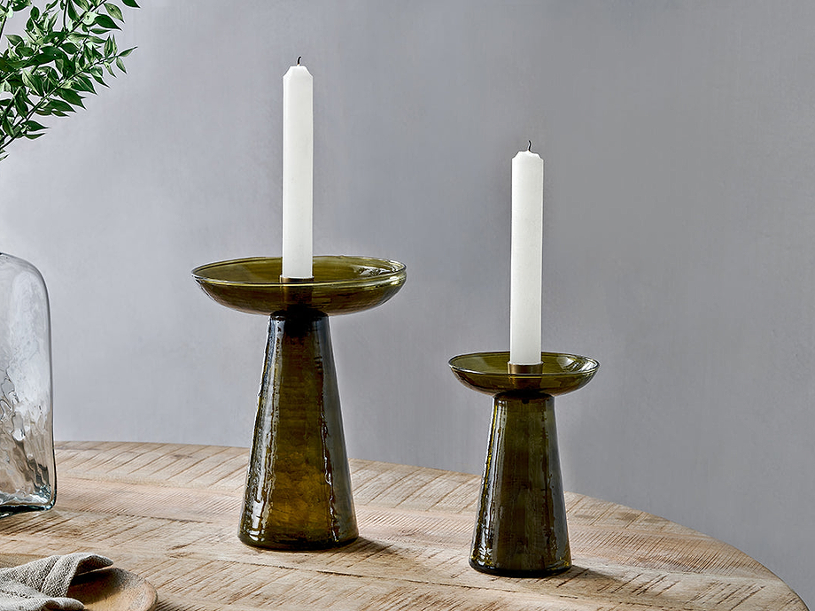 Avyn Recycled Glass Candle Holder - Forest Green