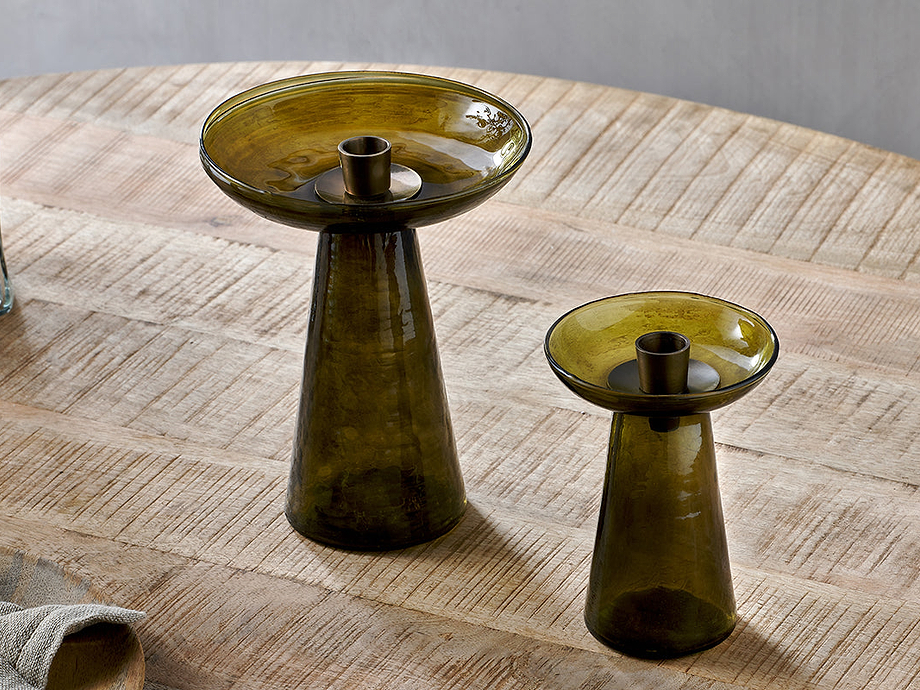 Avyn Recycled Glass Candle Holder - Forest Green