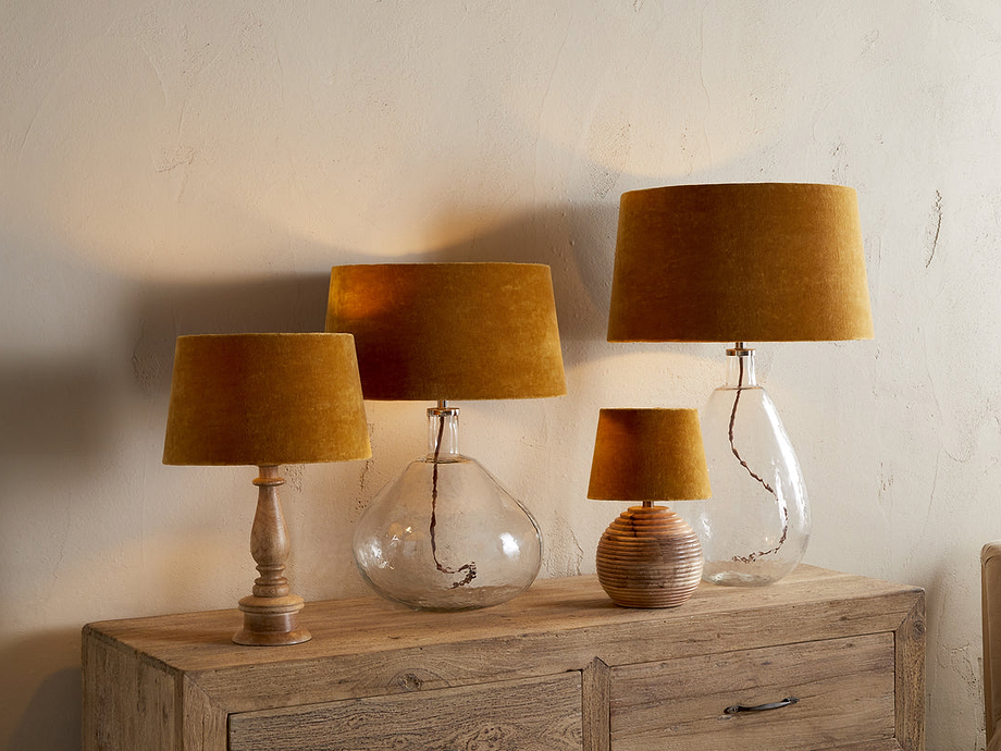 Batakha Velvet & Linen Lampshade - Dark Ochre