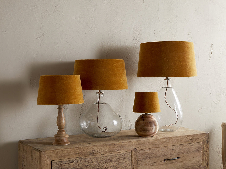 Batakha Velvet & Linen Lampshade - Dark Ochre