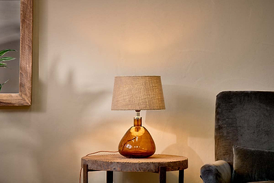 Baba Recycled Glass Lamp - Burnt Amber - Small Wide-nkuku