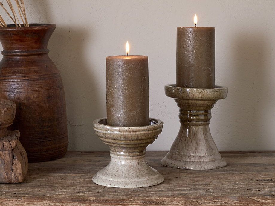 Cabra Reactive Glaze Candle Holder - Olive & Natural