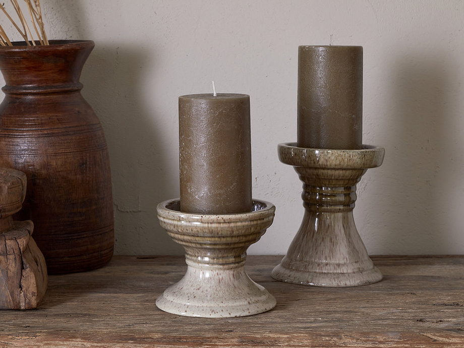 Cabra Reactive Glaze Candle Holder - Olive & Natural