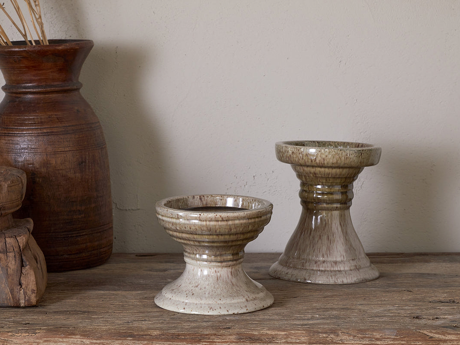Cabra Reactive Glaze Candle Holder - Olive & Natural