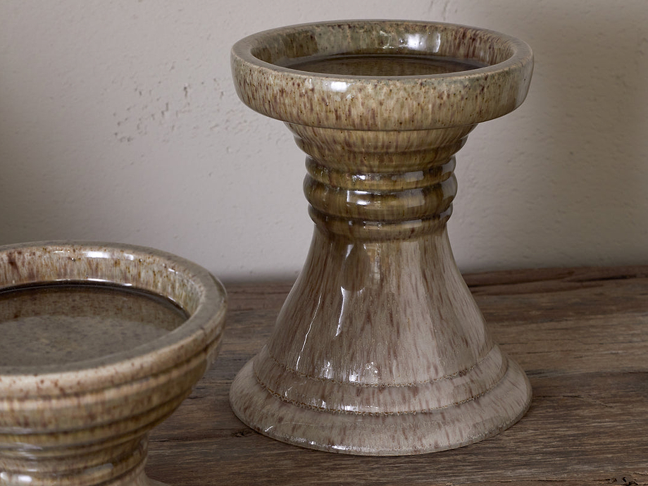 Cabra Reactive Glaze Candle Holder - Olive & Natural