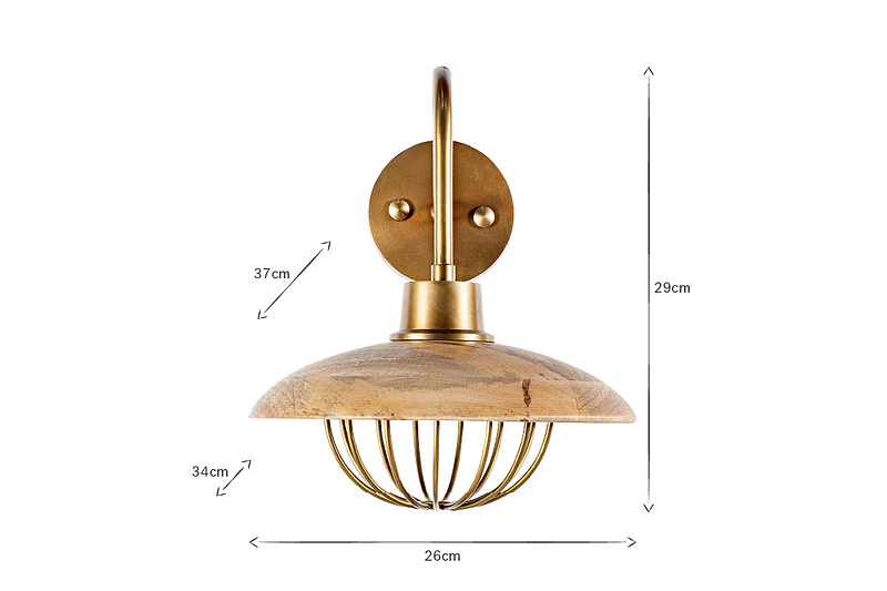 Chakai Mango Wood Wall Lamp - Natural & Antique Brass – nkuku