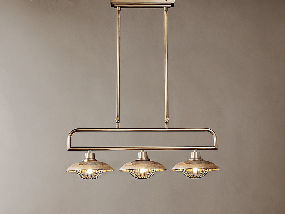 Chakai Mango Wood Pendant Lamp - Natural & Antique Brass