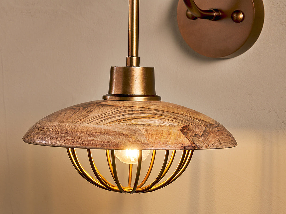 Chakai Mango Wood Wall Lamp - Natural & Antique Brass