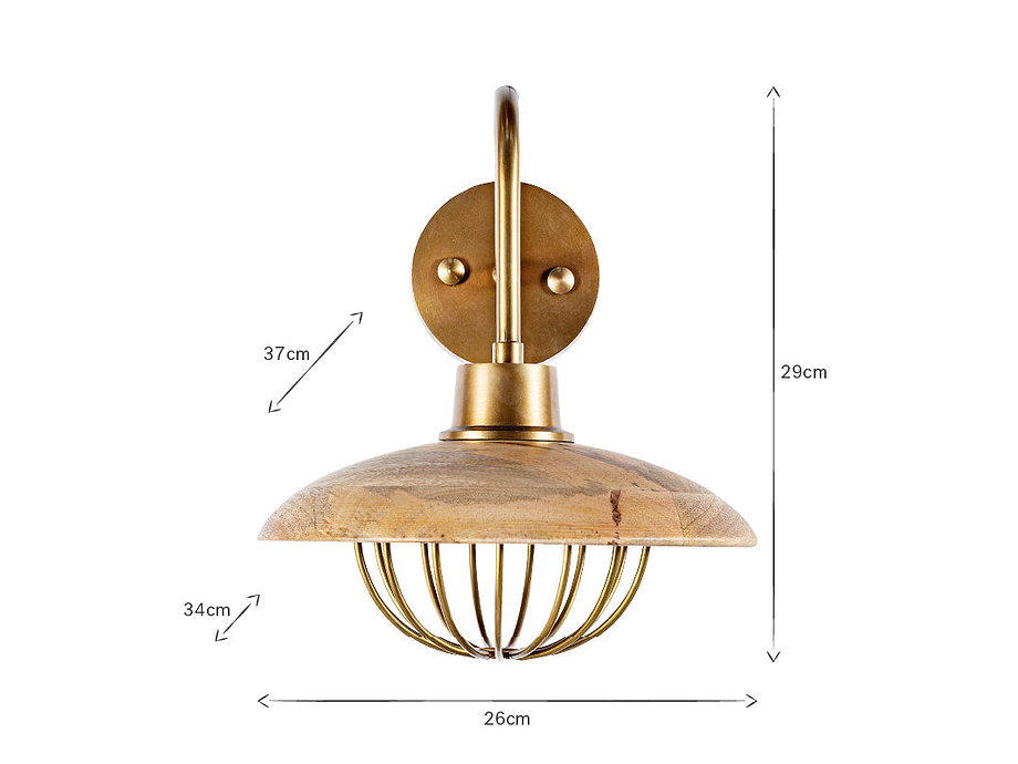 Chakai Mango Wood Wall Lamp - Natural & Antique Brass