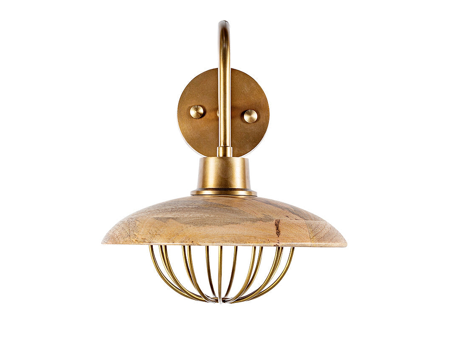 Chakai Mango Wood Wall Lamp - Natural & Antique Brass