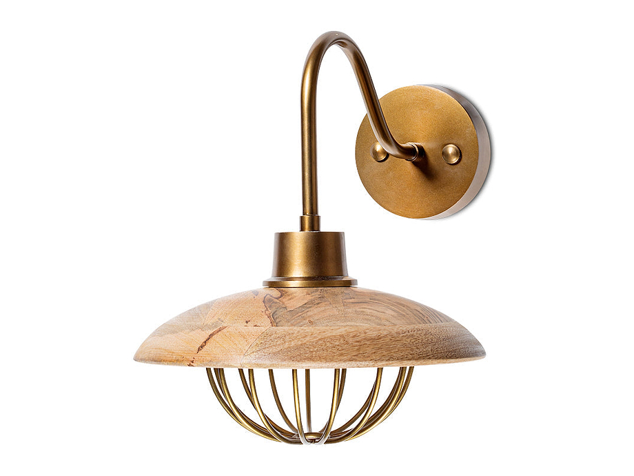 Chakai Mango Wood Wall Lamp - Natural & Antique Brass