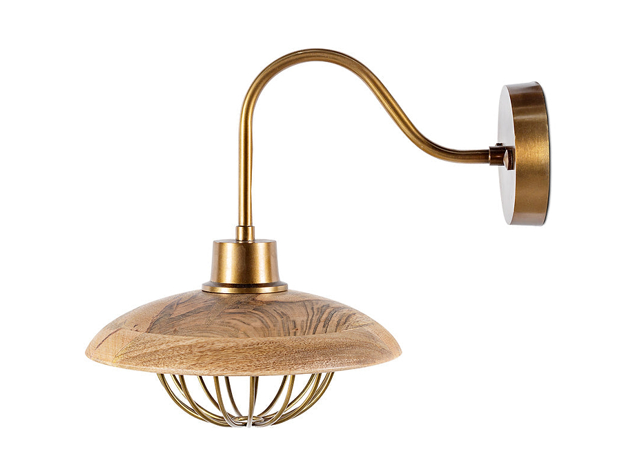 Chakai Mango Wood Wall Lamp - Natural & Antique Brass