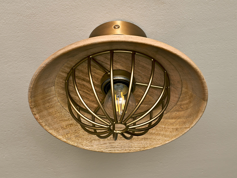 Chakai Wood & Metal Flush Ceiling Light