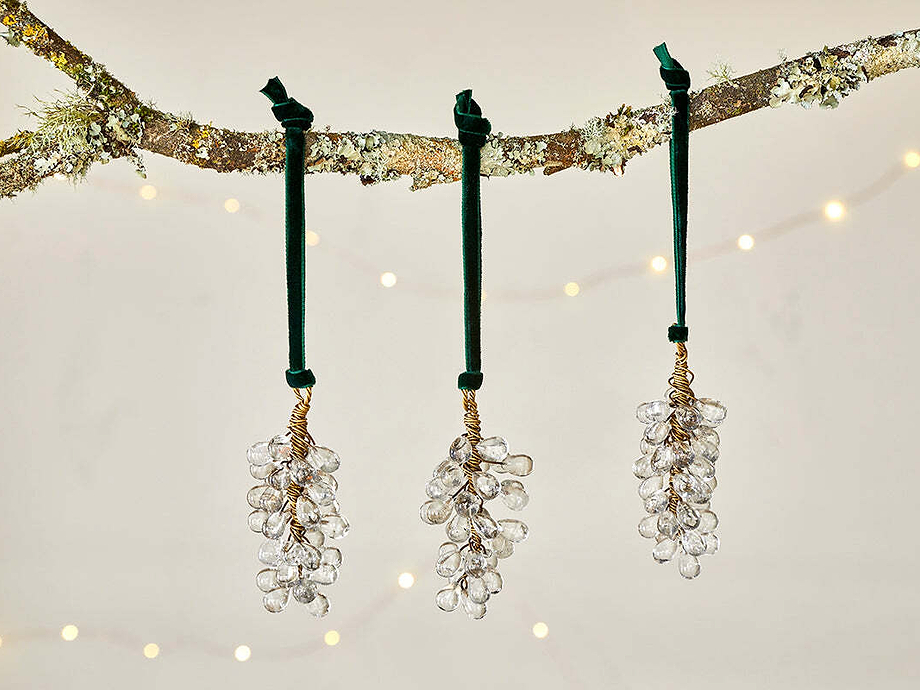 Danvi Glass Drop Baubles - Brass & Clear (Set of 3)