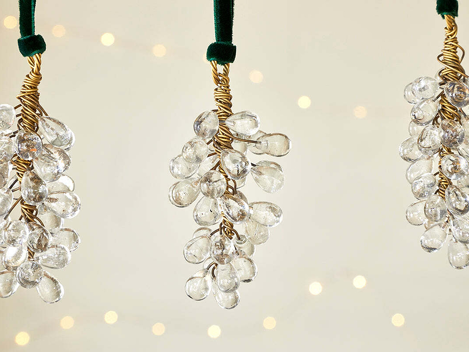 Danvi Glass Drop Baubles - Brass & Clear (Set of 3)