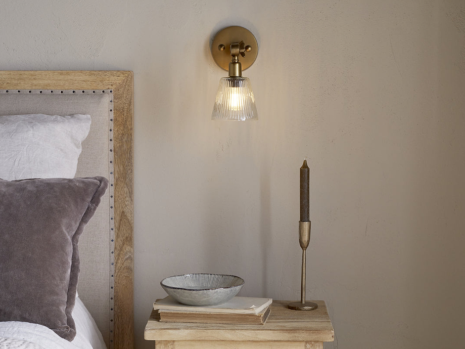 Davika Ribbed Glass Task Wall Lamp - Clear & Antique Brass