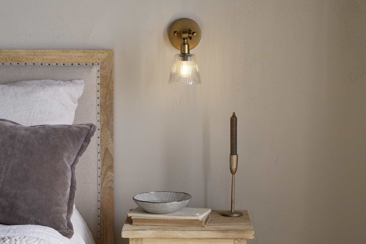 Davika Ribbed Glass Task Wall Lamp - Clear & Antique Brass-nkuku