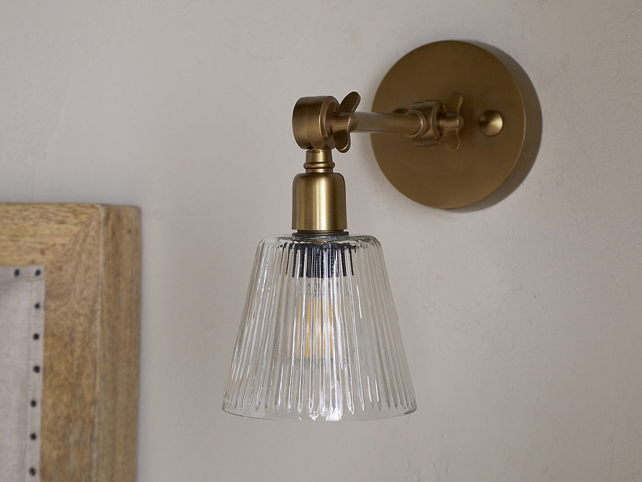 Davika Ribbed Glass Task Wall Lamp - Clear & Antique Brass