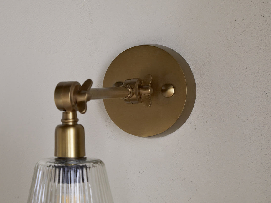 Davika Ribbed Glass Task Wall Lamp - Clear & Antique Brass