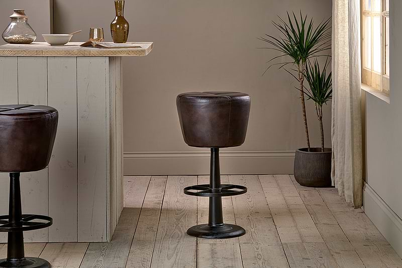 Deshan Leather Bar Stool - Dark Brown