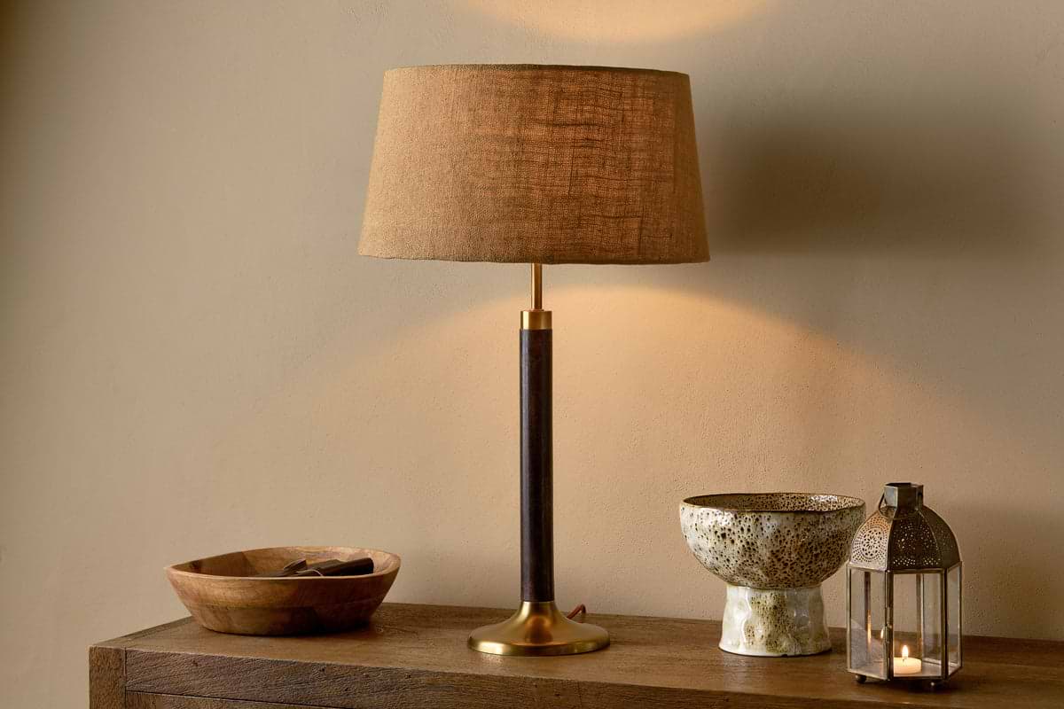Digha Wood Metal Table Lamp Dark Stain Antique Brass