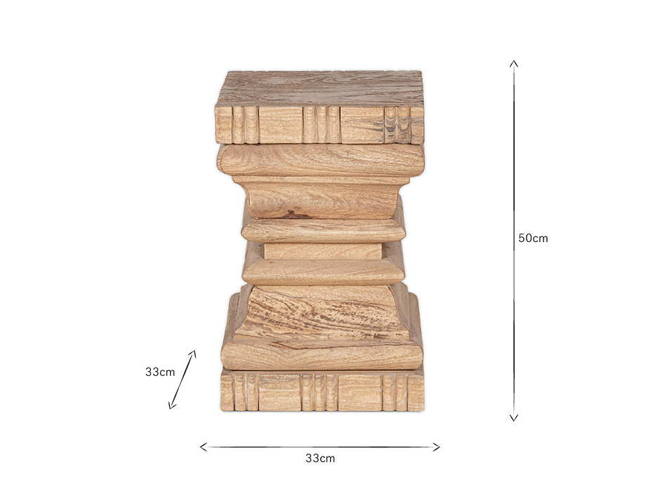 Disha Carved Mango Wood Side Table - Natural