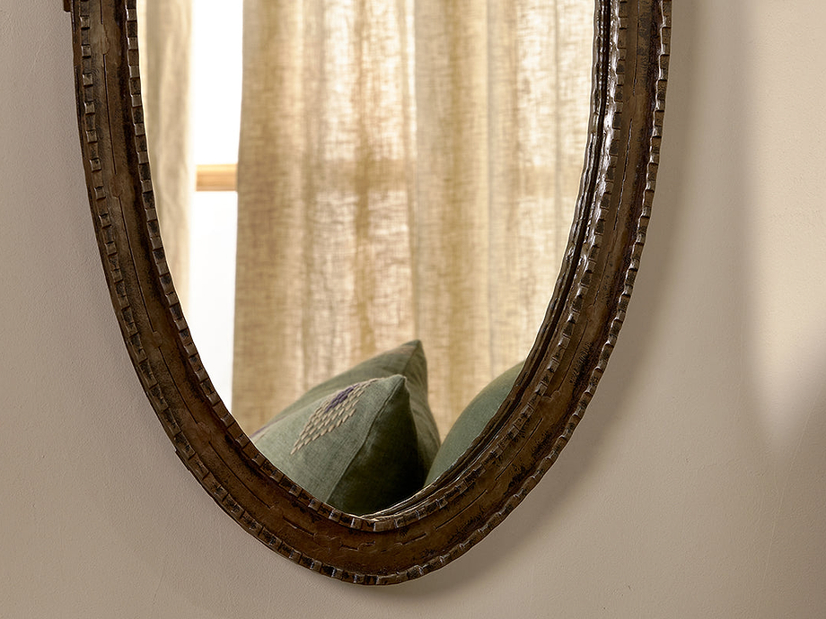Drishti Oval Iron Mirror - Antique Black - Small