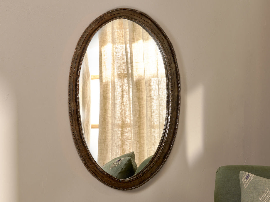 Drishti Oval Iron Mirror - Antique Black - Small