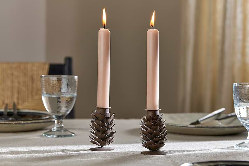 Elagalu Pine Cone Candle Stick - Rust (Set of 2)