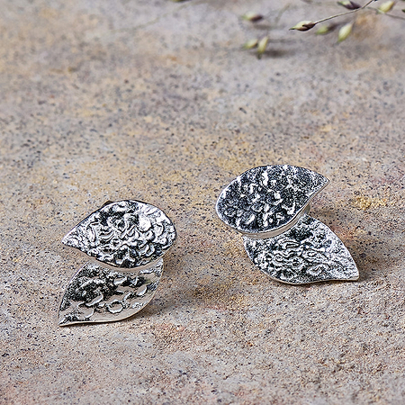 Elina Double Leaf Earrings - Silver