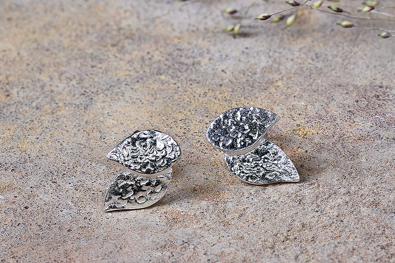 Elina Double Leaf Earrings - Silver