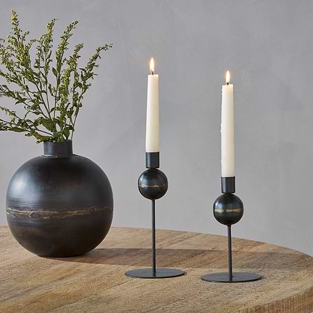 Endo Recycled Iron Candle Holder - Black (Set of 2)