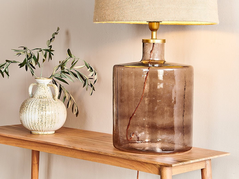 Edina Recycled Glass Table Lamp - Smoke Brown - Large