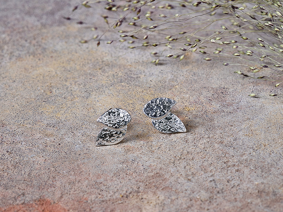 Elina Double Leaf Earrings - Silver