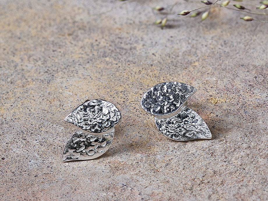 Elina Double Leaf Earrings - Silver