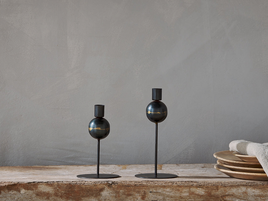 Endo Recycled Iron Candle Holder - Black (Set of 2)