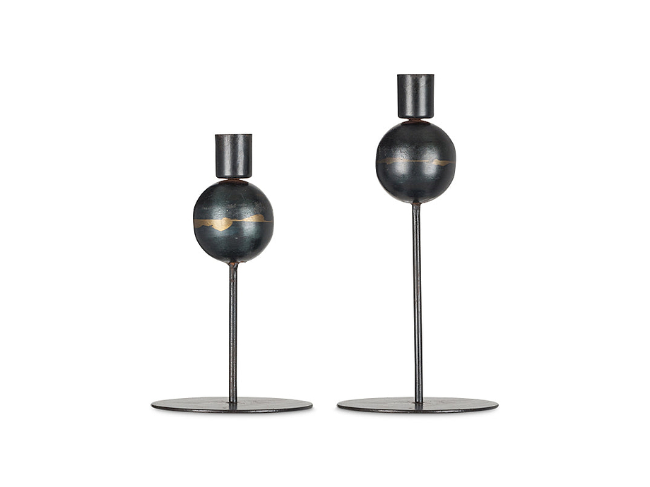 Endo Recycled Iron Candle Holder - Black (Set of 2)