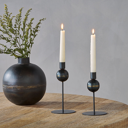 Endo Recycled Iron Candle Holder - Black (Set of 2)-nkuku