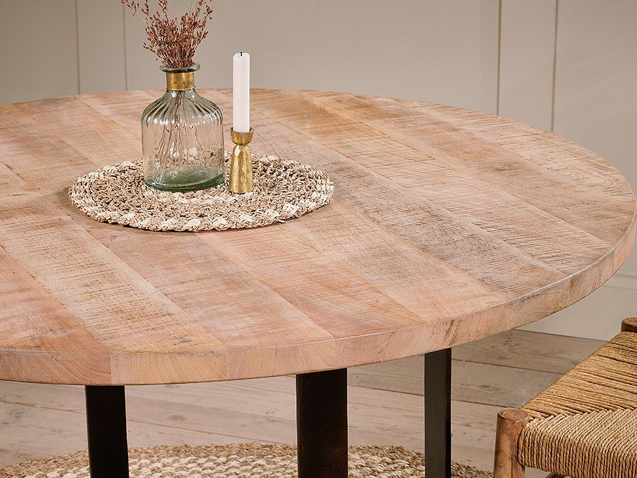 Fia Mango Wood Round Dining Table