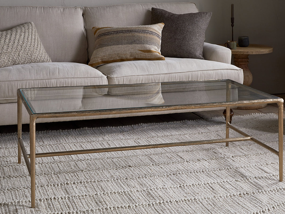 Gilasi Cast Metal & Glass Coffee Table - Antique Brass