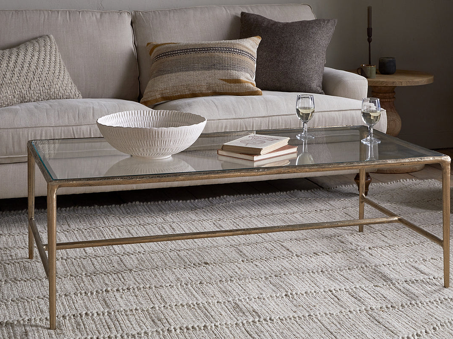 Gilasi Cast Metal & Glass Coffee Table - Antique Brass